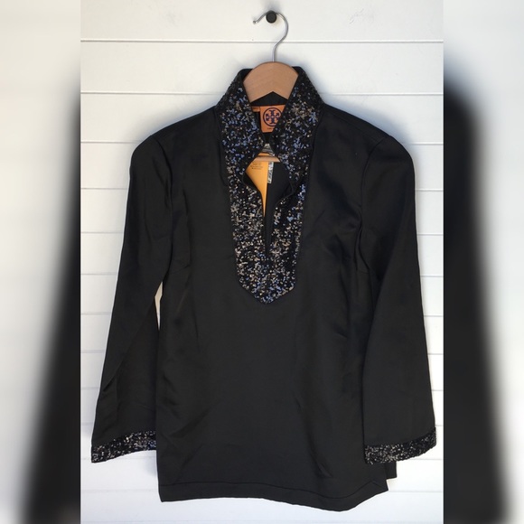 Tory Burch Tops - [Tory Burch] NEW Sequin Tunic Basic Black Silk Top